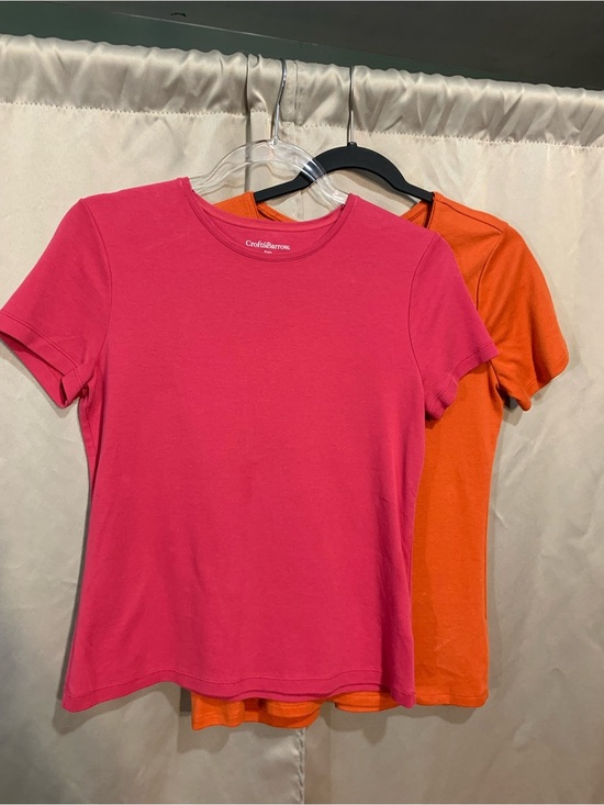 croft & barrow Tops - croft & barrow Girls' Hot Pink Short Sleeve Tee with Orange Layer #64/2